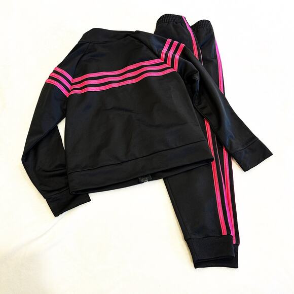 Black and Pink Adidas Track Suit sz 6 Girls Adidas Sweatsuit Matching Set - Picture 4 of 8